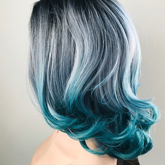 So Pretty! 14” Ombre Grey Teal “Put On & Go” Synthetic Wig - Picture 3 of 5
